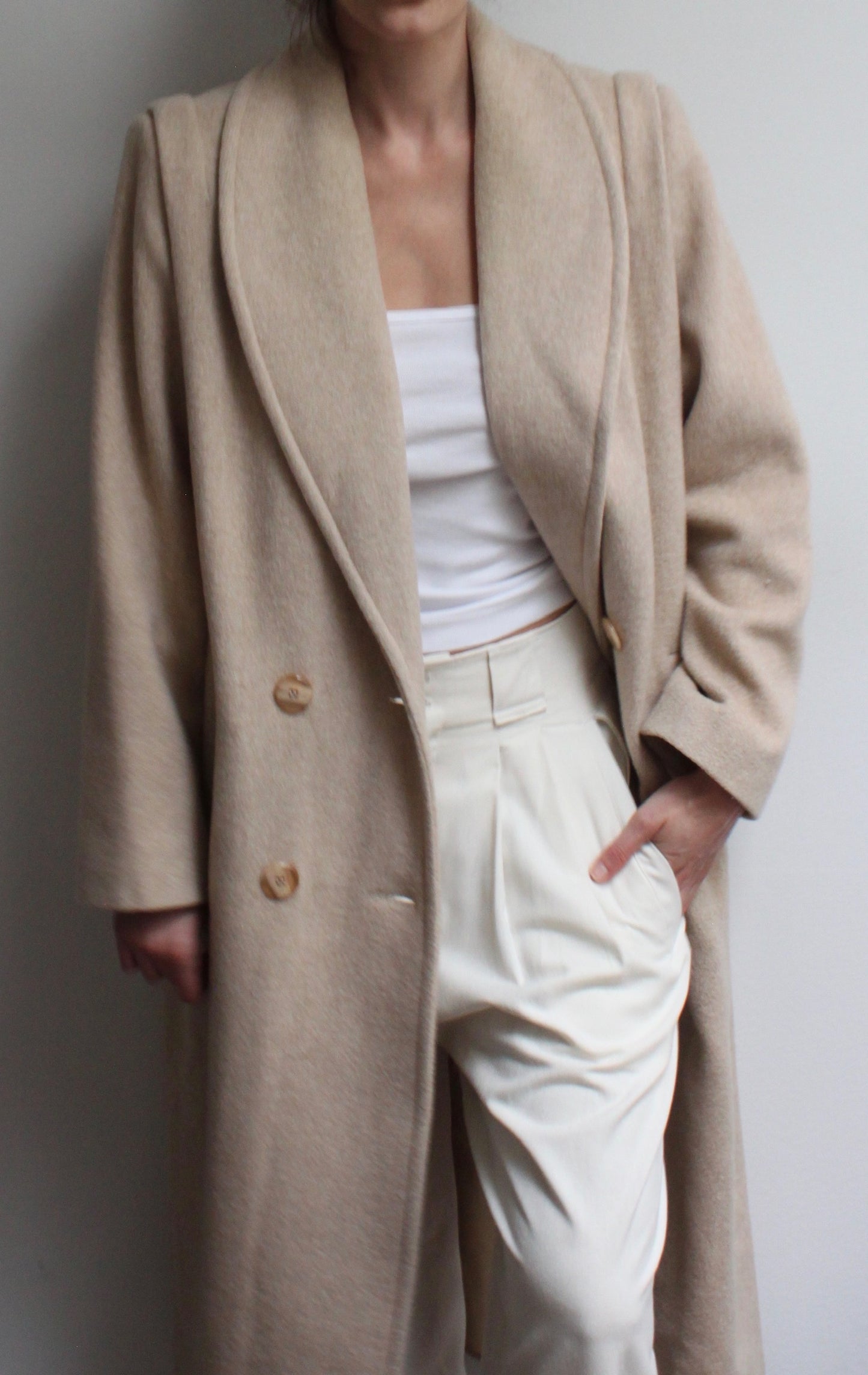 Vintage Sand Robe Collar Wool Coat