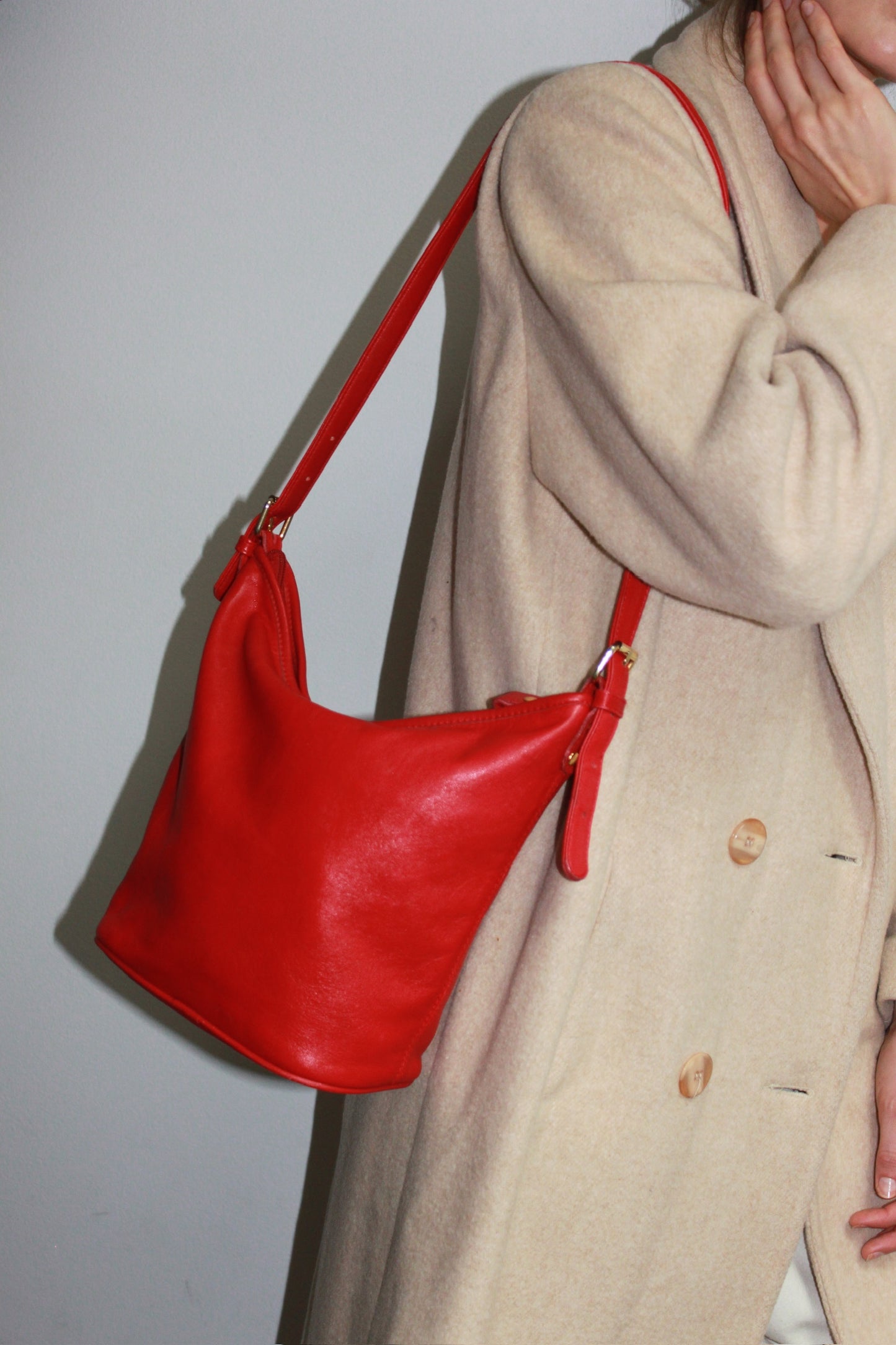 90s Bright Red Leather Shoulder Bag