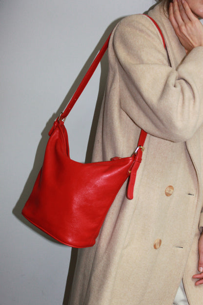 90s Bright Red Leather Shoulder Bag