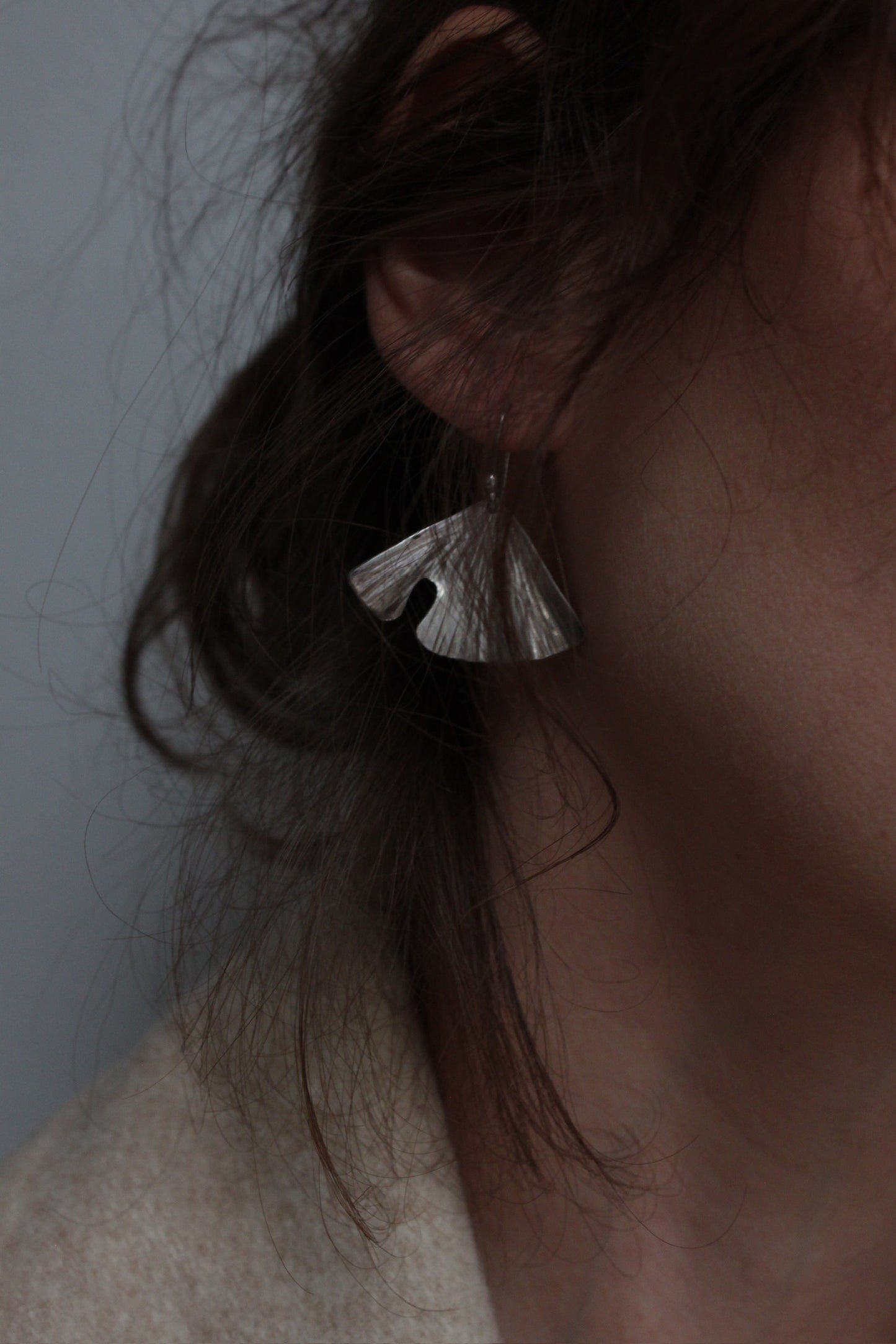 Vintage Sterling Silver Ginkgo Leaf Earrings