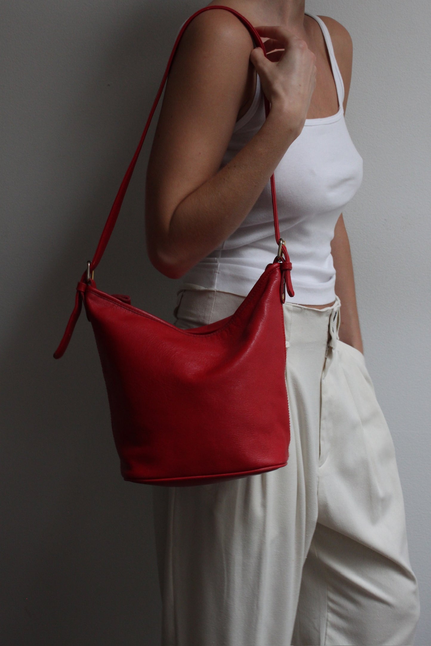 90s Bright Red Leather Shoulder Bag