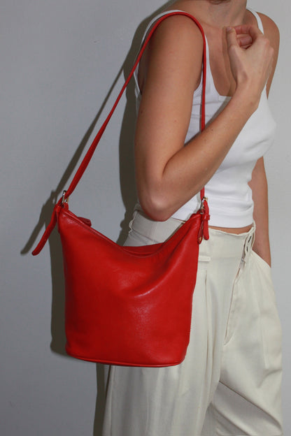 90s Bright Red Leather Shoulder Bag