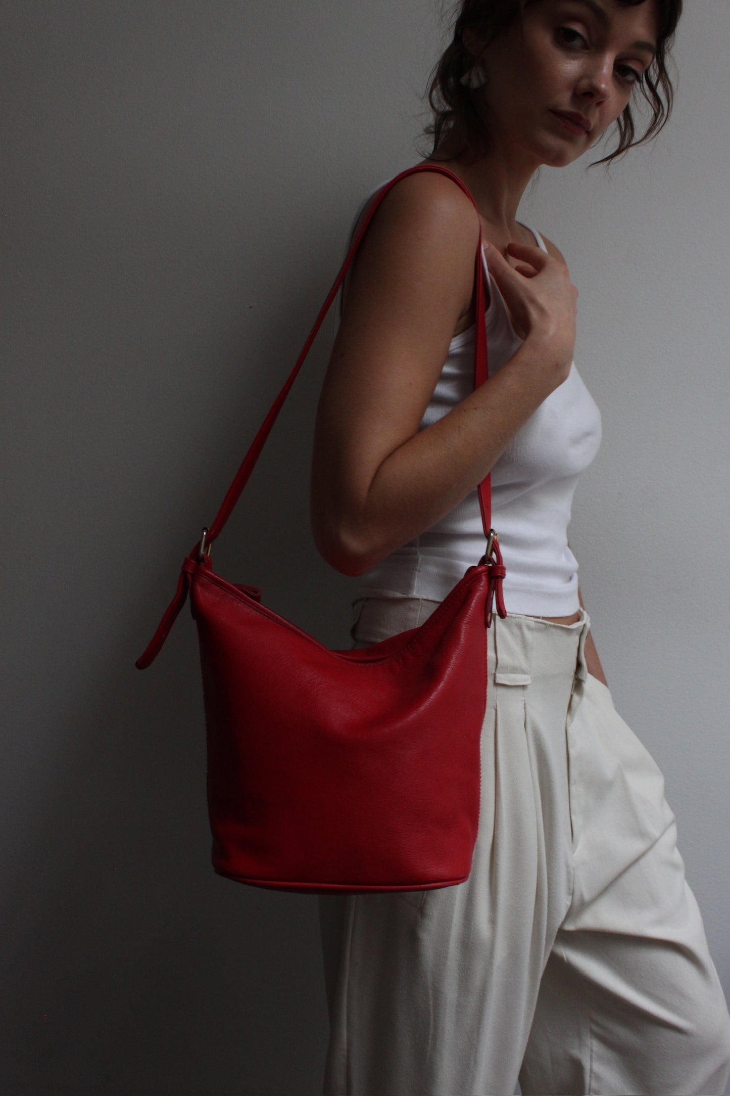 90s Bright Red Leather Shoulder Bag