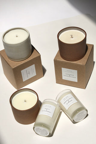 Basil & Bergamot Essential Oil Soy Candle / Available in White & Terracotta Ceramic