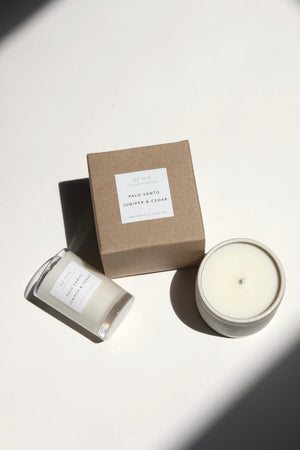 Palo Santo, Juniper, & Cedarwood Soy Candle / Available in White & Terracotta Ceramic