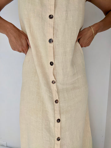 Vintage Butter Woven Linen Market Dress