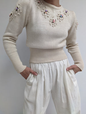Sweet Vintage Rosette Accented Sweater