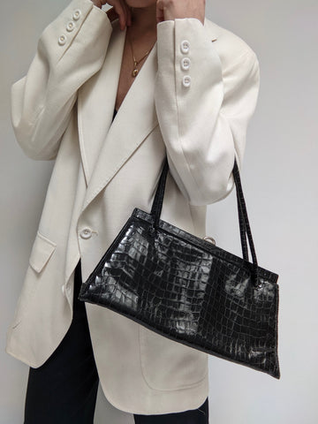 Vintage Onyx Embossed Leather Shoulder Bag