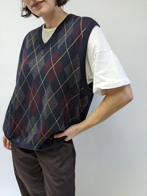 Vintage Argyle Merino Wool Sweater Vest