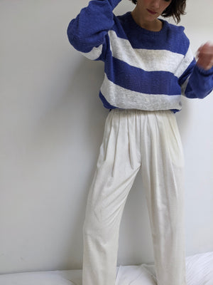 Vintage Wide Striped Combed Cotton Sweater