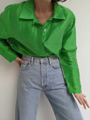 Vintage Bright Green Sheer Henley Tunic