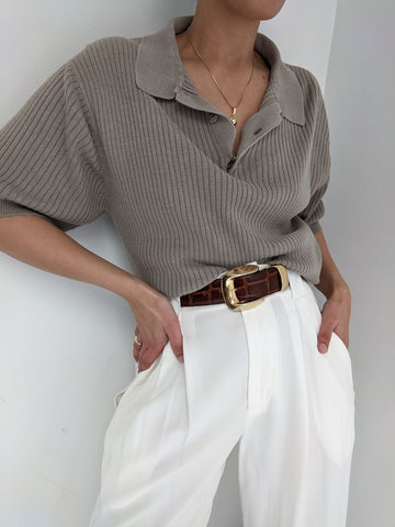 Vintage Taupe Silk Ribbed Polo