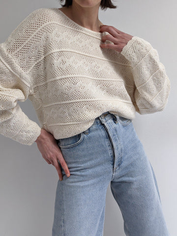 Vintage Cream Netted Knit Pullover
