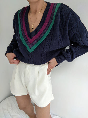 Vintage Navy Collegiate Knit Sweater
