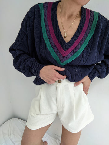 Vintage Navy Collegiate Knit Sweater
