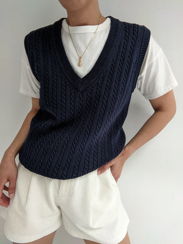 Vintage Navy Cable Knit Sweater Vest