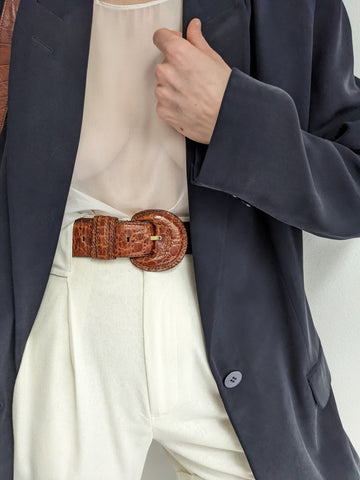 Luxe Vintage Embossed Leather Belt