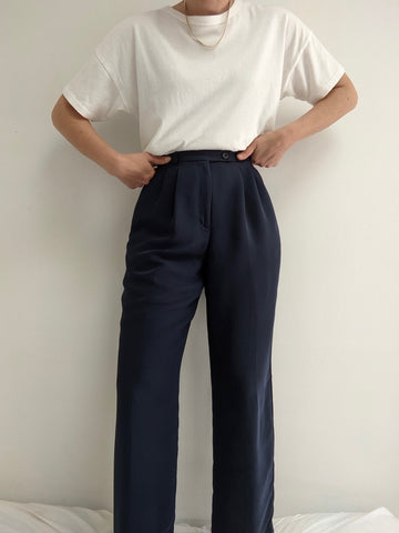 Classic Vintage Navy Pleated Trousers