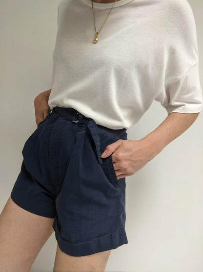 Vintage Faded Navy Pleated Shorts