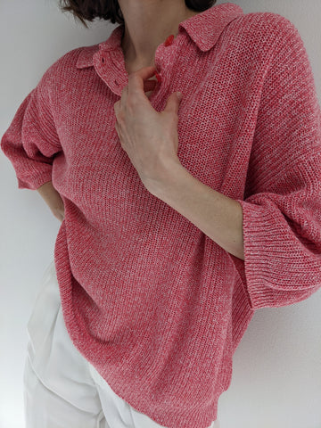 Vintage Strawberry Marled Linen Knit Polo