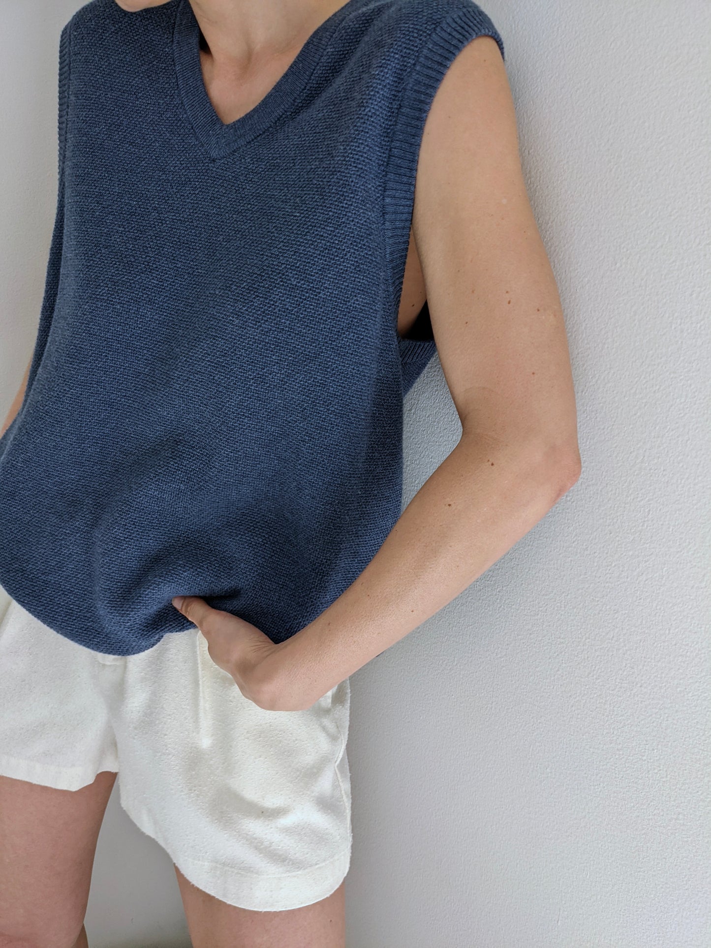 Wave Blue Woven Cotton & Cashmere Sweater Vest