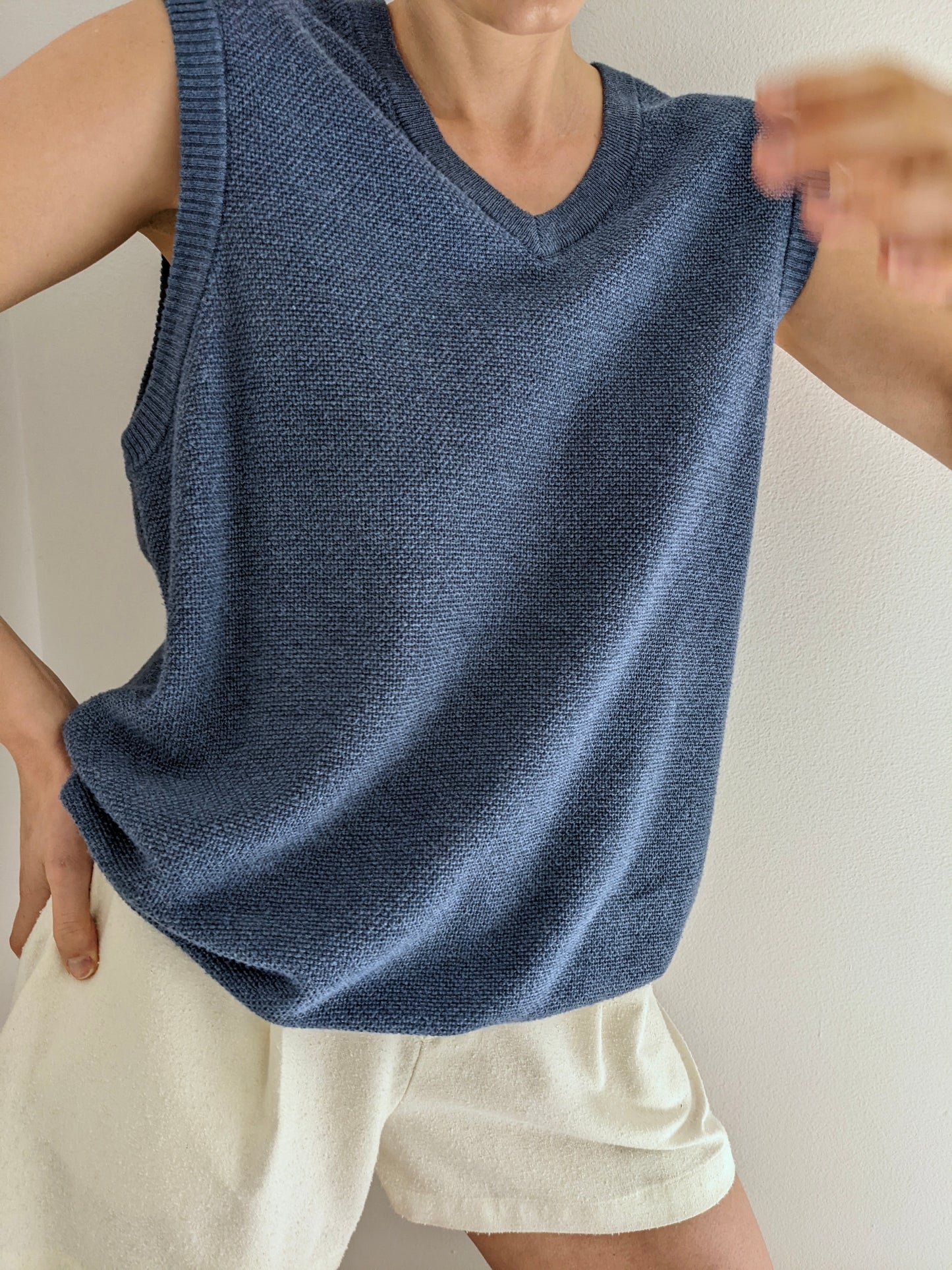 Wave Blue Woven Cotton & Cashmere Sweater Vest