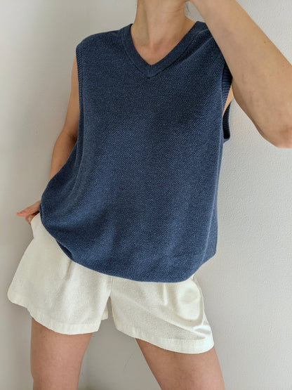 Wave Blue Woven Cotton & Cashmere Sweater Vest