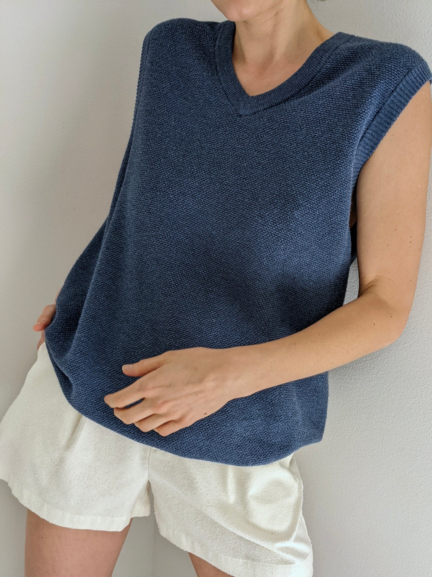 Wave Blue Woven Cotton & Cashmere Sweater Vest