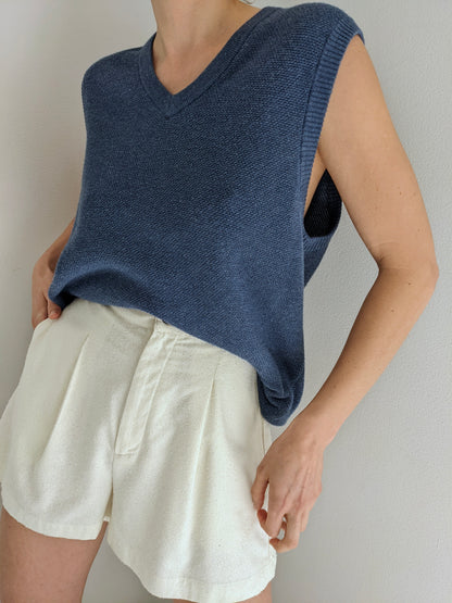 Wave Blue Woven Cotton & Cashmere Sweater Vest