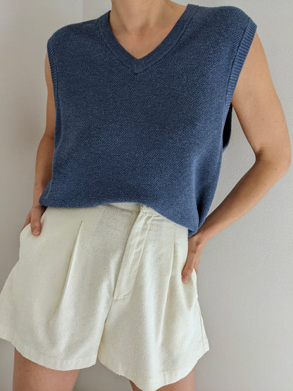 Wave Blue Woven Cotton & Cashmere Sweater Vest