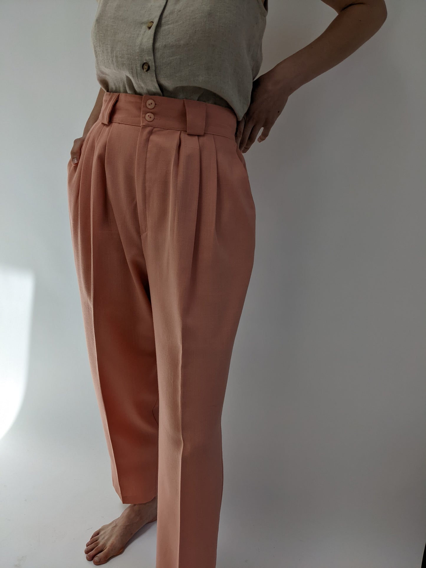 Vintage Salmon Woven & Pleated Trousers