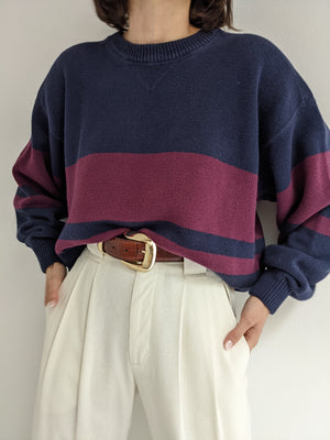 Vintage Faded Navy & Maroon Striped Pullover