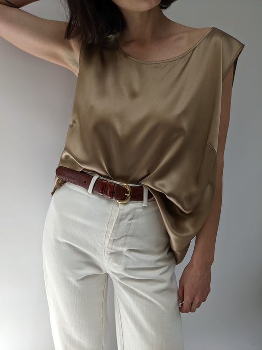 Vintage Caramel Silk Sleeveless Top