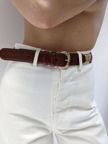 Vintage Embossed & Smooth Leather Segmented Belt