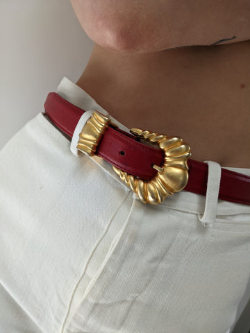 Vintage Crimson Smooth Leather Belt