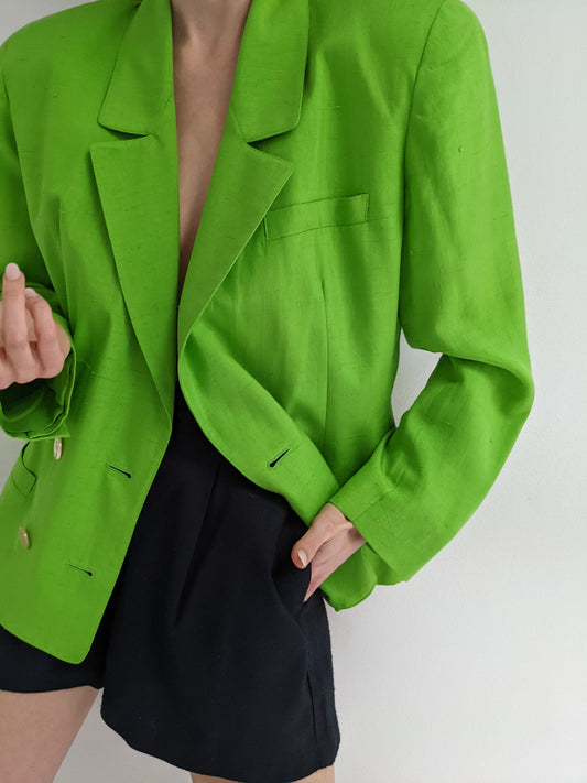 Vintage Lime Woven Silk Blazer
