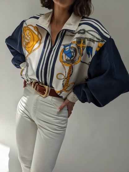 Amazing Vintage Nautical-Themed Silk Bomber