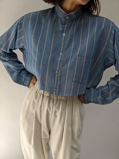 Vintage Cropped & Striped Lightweight Blouse