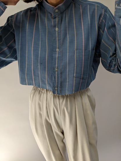 Vintage Cropped & Striped Lightweight Blouse