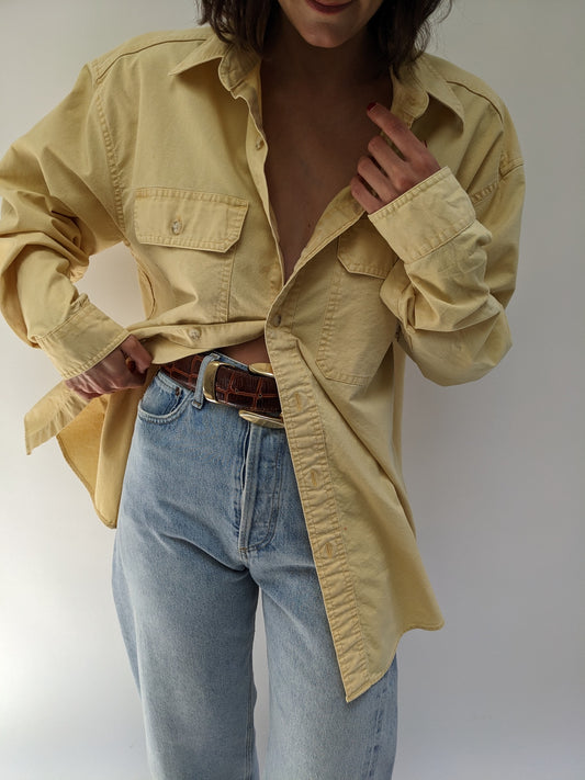 90s Faded Lemon Woven Cotton Work Shirt