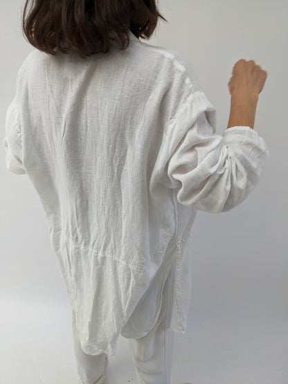 Vintage Flax White Linen Tunic Blouse