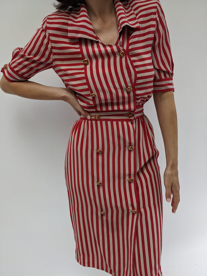 Vintage Silk Striped Nautical Shirtdress