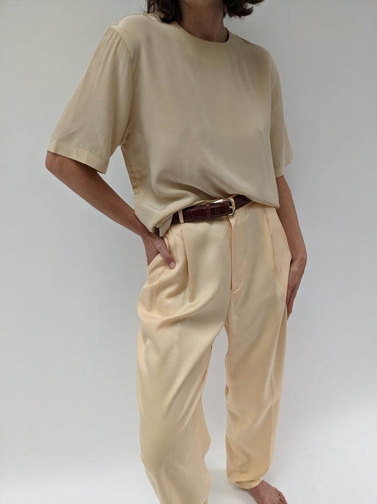 Vintage Butter Rayon Twill Pleated Trousers