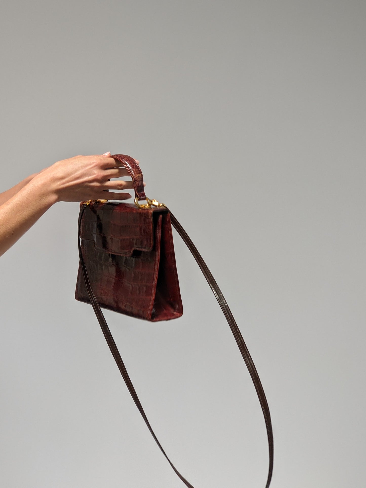 Vintage Petite Cognac Embossed Leather Bag