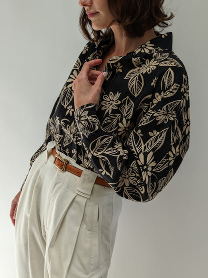 Vintage Floral Patterned Linen Blouse