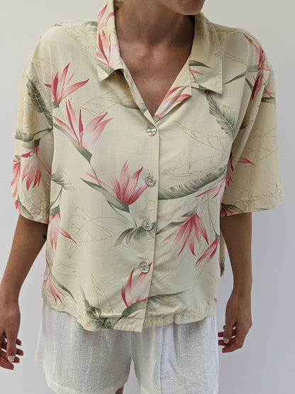 Tropical Pattern Silk Button Up