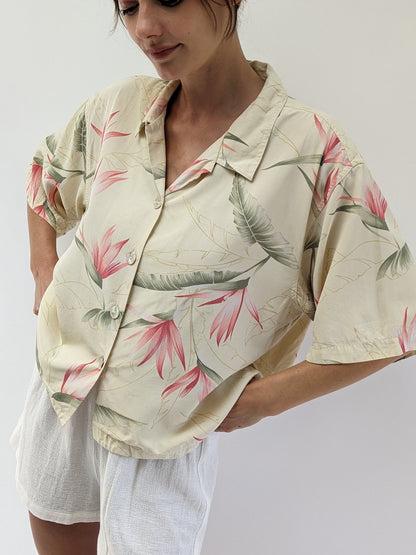 Tropical Pattern Silk Button Up