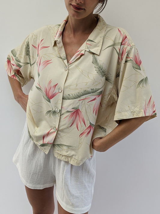 Tropical Pattern Silk Button Up