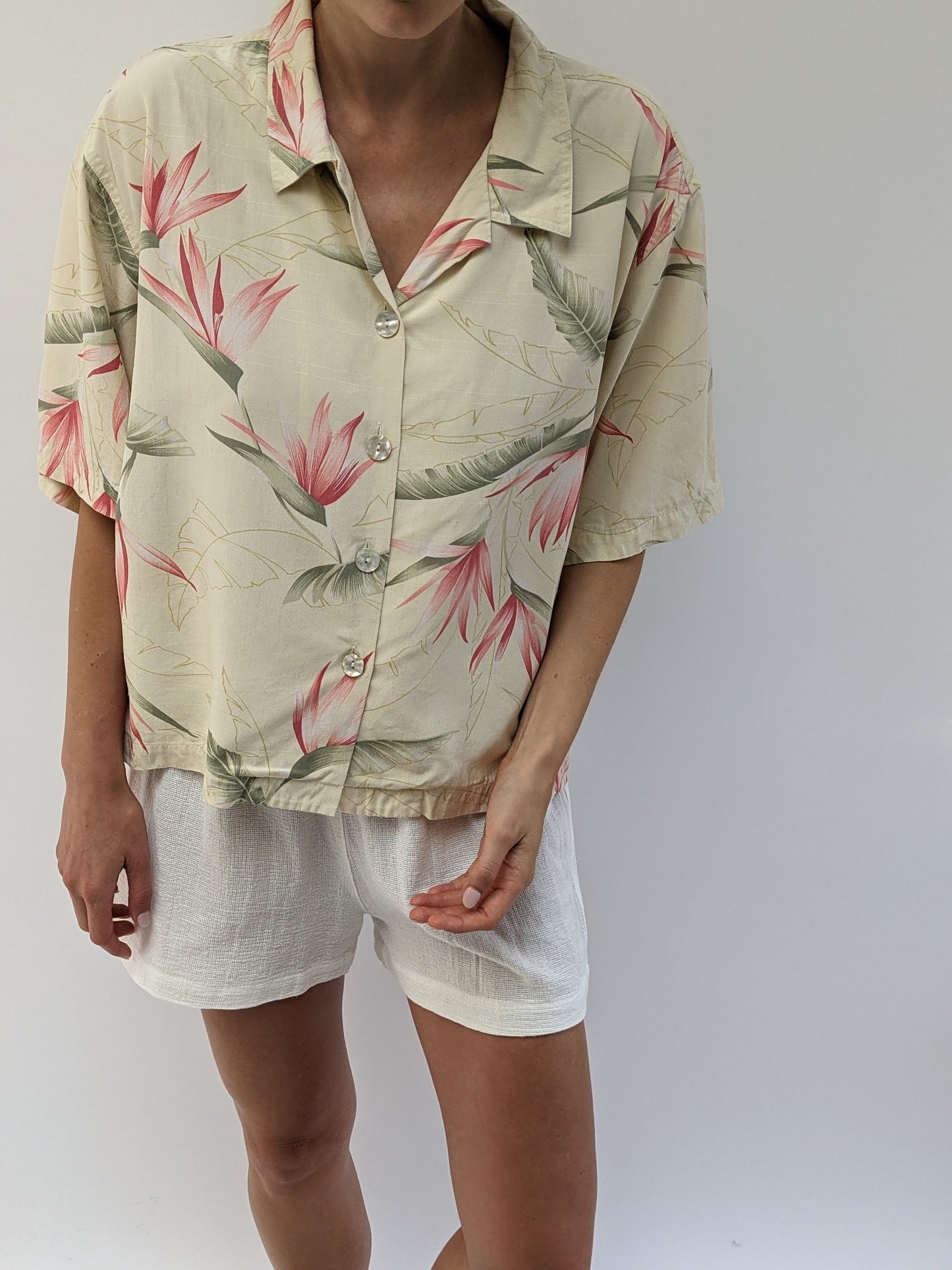 Tropical Pattern Silk Button Up