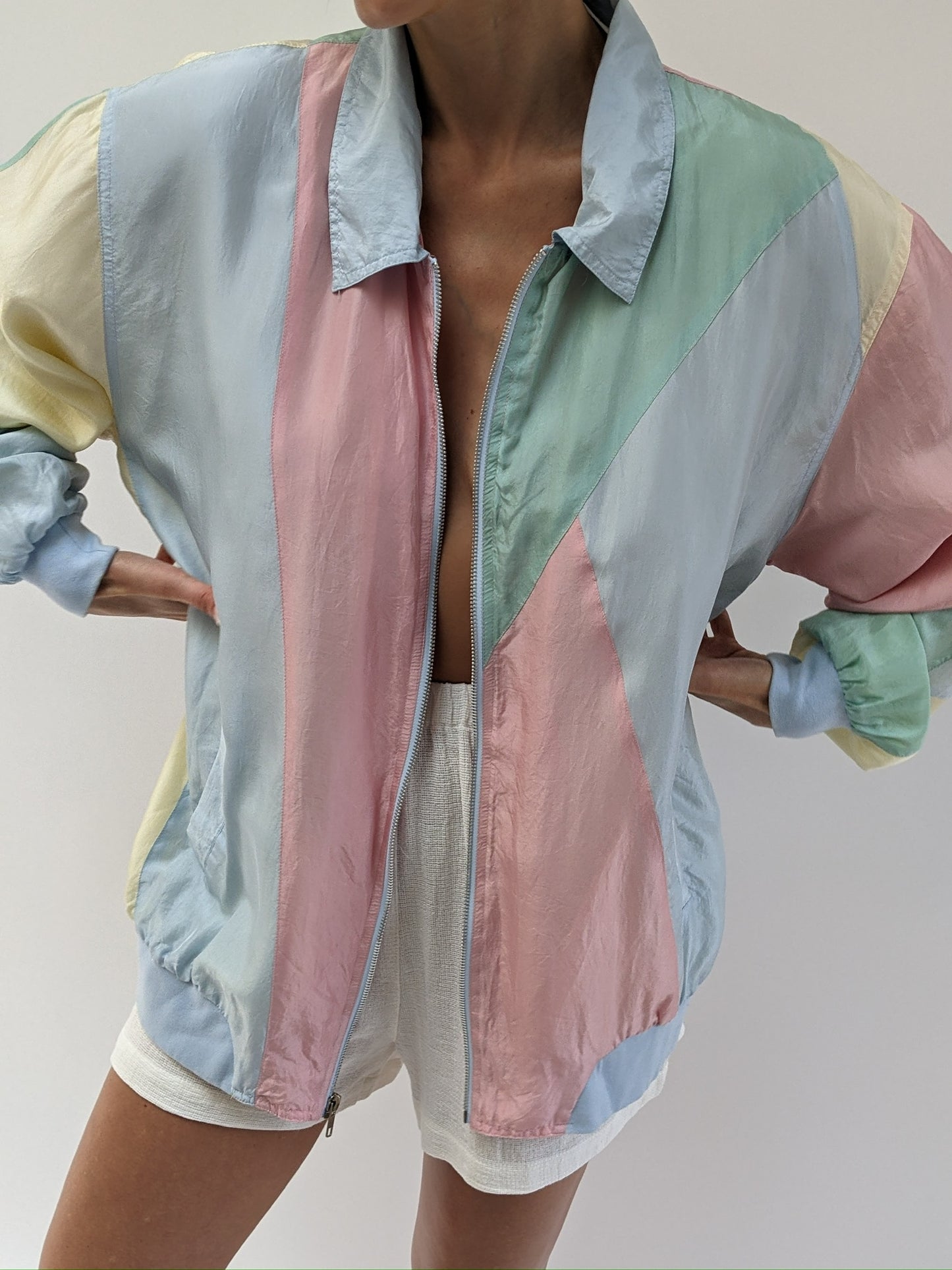 Fun Vintage Pastel Silk Bomber Jacket